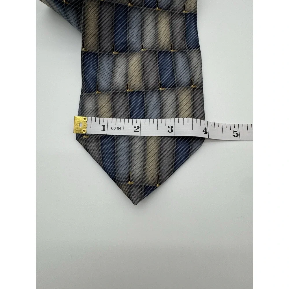 Bill Blass Black Label Silk Tie Gray Blue Geometric Check Pattern USA‎ Made